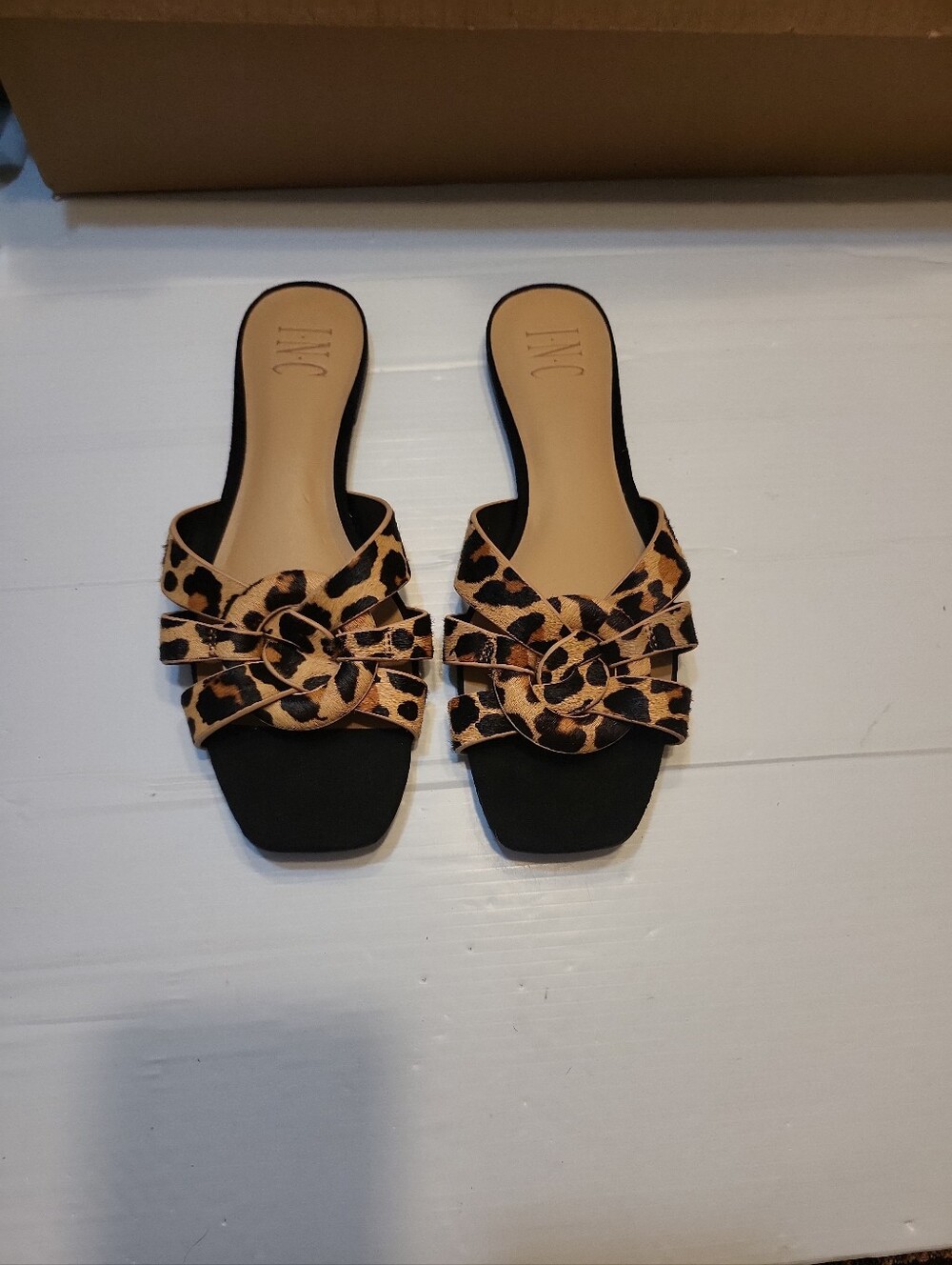 INC Gargi Knot Front Leopard print slide sandal